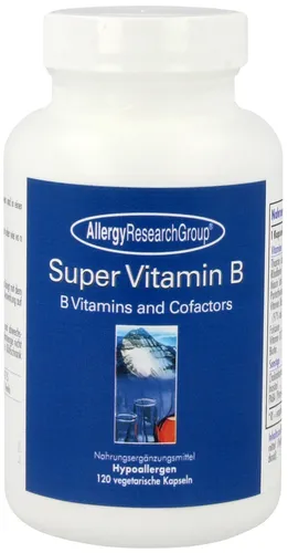 Allergy Research Group Super Vitamin B - 120 Kapseln - Nahrungsergänzungsmittel mit einer speziellen Formel aus acht B-Vitaminen, fördert den normalen Stoffwechsel und die Gehirnfunktion, allergenfrei und ideal für Gesundheitsbewusste.