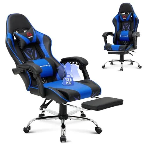 COLAMY Gaming Stuhl mit Fußstütze in blau von COLAMY
