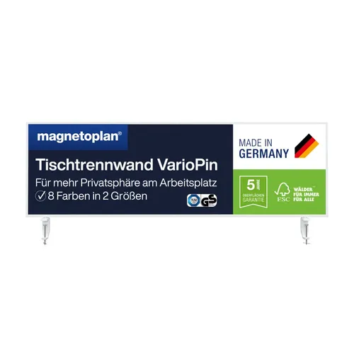 magnetoplan® Trennwandplatten Tischtrennwand VarioPin - 160x50cm - Dämmplatte für Bürotrennungen mit doppelseitiger Whiteboard- und Filzoberfläche, fördert Kommunikation und Privatsphäre am Arbeitsplatz.