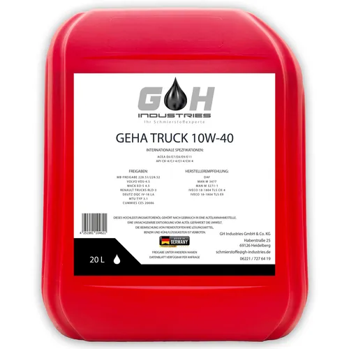 L GEHA Truck 10W40 | MB 228.51/228.52 | Volvo | MAN M IVECO Renault LKWÖL 20