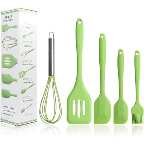 Silicone Cooking Küchenutensilien-Set - Spachtelbürsten Backwaren Ölbürste Schneebesen Schlitzwender - Küchenutensilien Antihaft & Hitzebeständig zum Kochen Grün