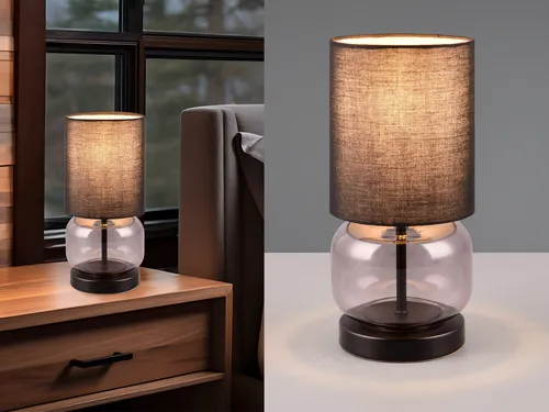 LED Tischleuchte mit Rauchglas Fuß - Stilvolle Nachttischlampe - Klassische Tischleuchten mit einzigartigem Design, dimmbar in 3 Stufen und inklusive E27 LED Leuchtmittel für warmweißes Licht. Perfekt für Schlafzimmer oder als Blickfang auf der Fensterbank.