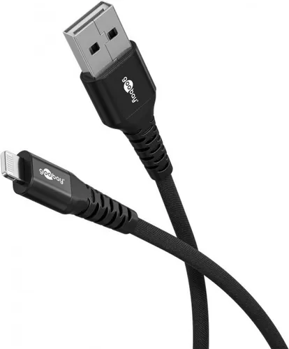 Lightning auf USB-A Textilkabel 3 m - USB-Kabel mit supersoftem Textilüberzug und robusten Metallsteckern, ideal für langlebige Verbindungen und optimalen Schutz vor Kabelbruch.
