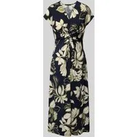 Betty Barclay Damen Midikleid mit Raffung 44, Dark Blue/Green - Freizeitkleid für Damen, figurnahe Passform mit V-Ausschnitt und Raffung, ideal für elegante Anlässe und Freizeit. Ein zeitloses florales Design für stilbewusste Frauen.