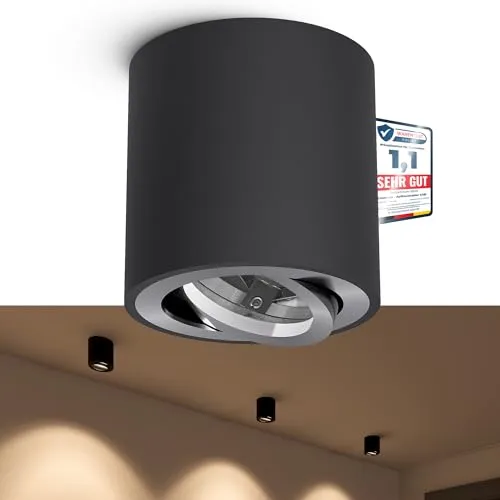 linovum CORI runde Aufbaulampe schwenkbar in schwarz & gebürstet - Deckenleuchte Aufbau Spot geeignet für GU10 & LED Module