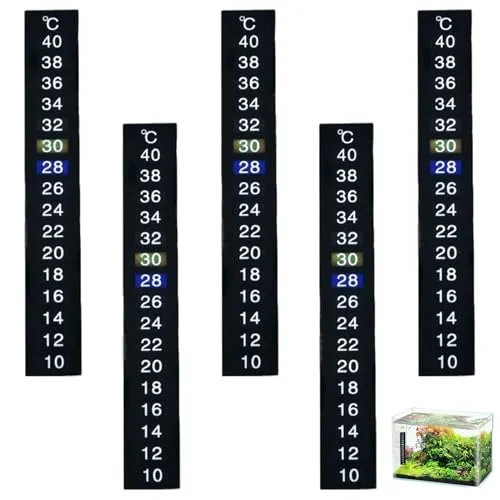 BaZuyunMd 5 Stücke Thermometer Aquarium Aufkleber, Selbstklebendes Aquarium Termometro, Für Süß- Und Meerwasseraquarien, Fischbecken Und Terrarien (Schwarz)