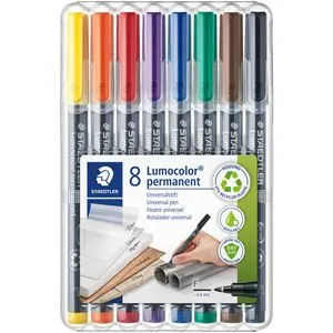 STAEDTLER Lumocolor Permanentmarker Set - 8 wisch- und wasserfeste Stifte, sekundenschnell trocken und nachfüllbar, ideal für kreative Projekte