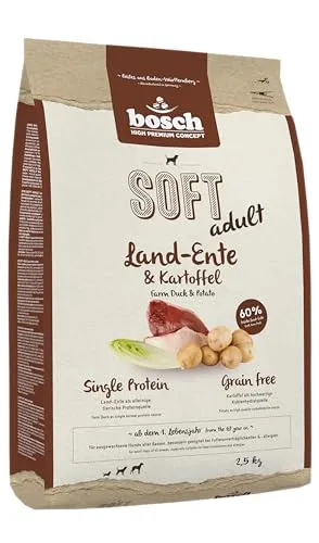 bosch HPC SOFT Land-Ente & Kartoffel | halbfeuchtes Hundefutter für ausgewachsene Hunde aller Rassen | Single Protein | grain-free | 1 x 2.5 kg