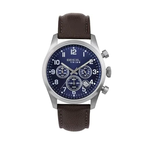Breil Uhr Herren Classic Elegance Ziffernblatt BLAU Bewegung Chrono Quartz e GÜRTEL Leather BRAUN EW0662