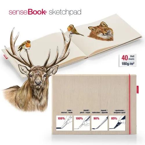 transotype senseBook Sketchpad A4 - Vielseitiges Skizzenbuch für kreative Techniken - Das A4 Skizzenbuch mit 40 Blättern ist ideal für Aquarell, Marker und mehr. Der robuste Leineneinband schützt Ihre Kunstwerke und sorgt für eine angenehme Handhabung.