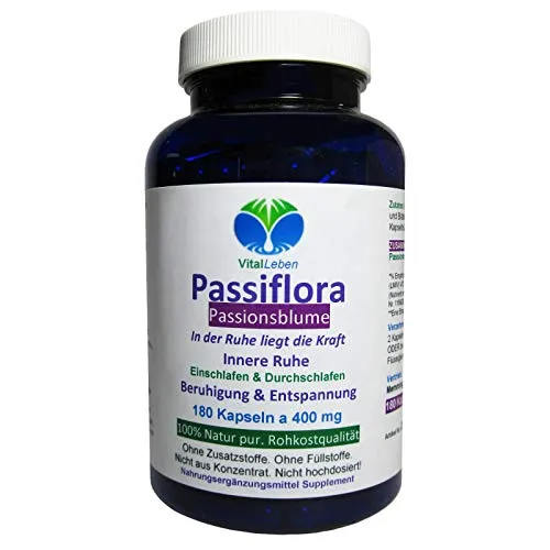 PASSIONSBLUME PUR Passiflora 180 Pulver Kapseln. - In der Ruhe liegt die Kraft - Beruhigung & Entspannung + Einschlafen & Durchschlafen + NATUR pur - OHNE ZUSATZSTOFFE. 26675-180