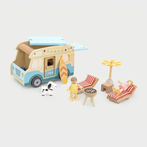 Viga Toys Holz Wohnmobil Spielzeugauto Camper für Kinder ab 3 Jahren