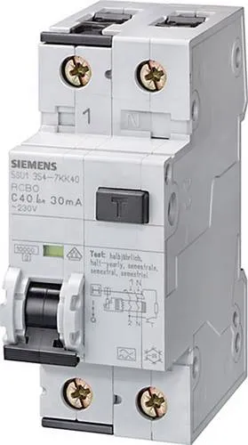 Siemens 5SU1354-6KK16 Kombi Fi B16 30mA 2 polig 10KA - Hochwertiger Fehlerstrom- und Leitungsschutzschalter für umfassenden Schutz. VDE geprüft, mit einfachem Anschluss und erweiterbar mit Siemens Zubehör. Ideal für sichere Elektroinstallationen.