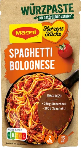 MAGGI Herzensküche Spaghetti Bolognese - Vegane Würzpaste für Spaghetti Bolognese, ideal für schnelle und einfache Zubereitung mit natürlichen Zutaten und Geschmacks- sowie Gelinggarantie.