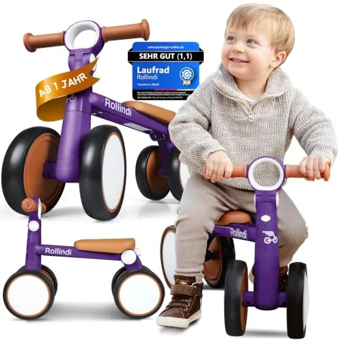 Rollindi Walk – Sicheres erstes Laufrad ab 1 Jahr, Ultraleicht & kippsicher, leise Räder für drinnen & draußen, mitwachsendes Lauflernrad Baby 12–36 Monate, Geschenk zum 1. Geburtstag, Violett