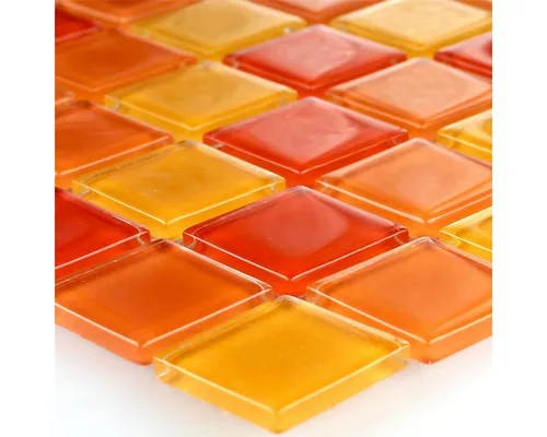 Mosafil Mosaikfliesen Mosaikfliesen Glas Rot Orange Gelb 25x25x4mm, Glas 32.700x30.200, rot-gelb-orange, Verlegefertig auf ein Netz geklebt