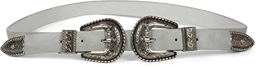 styleBREAKER Gürtel mit doppelter verzierter Schnalle im Western Style - Damen-Gürtel im Western Look, kürzbar und vielseitig, ideal zum Taillieren oder als Hüftgürtel, mit eleganten Ornamenten und einer Breite von ca. 2,5 cm.