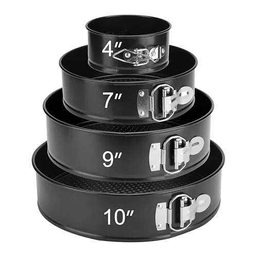 isheTao Springform, Set mit 4 Stück, Ø11/18/23/26cm, Backform, Profi-Kuchenform, rund, und Backutensilien, abnehmbarer Boden, antihaftbeschichtet, leakfest, verstellbar, Pizza und Quiches, Karbonstahl