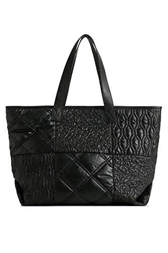 Desigual Women's Black Bag - After Dark Namibia 2000 - Damen-Shopper mit unterschiedlichen Texturen, sehr leicht und aus nachhaltigen, recycelten Polyester-Fasern gefertigt.