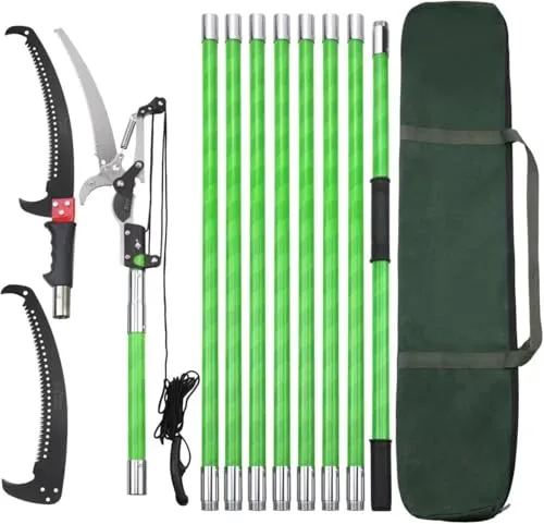Astsäge mit Teleskopstiel 9m Handsäge Einstellbare Länge, Palme Hochentaster hochreichbare Stange mit Tragetasche, Gartenwerkzeug zum Schneiden von Palmen und Sträuchern