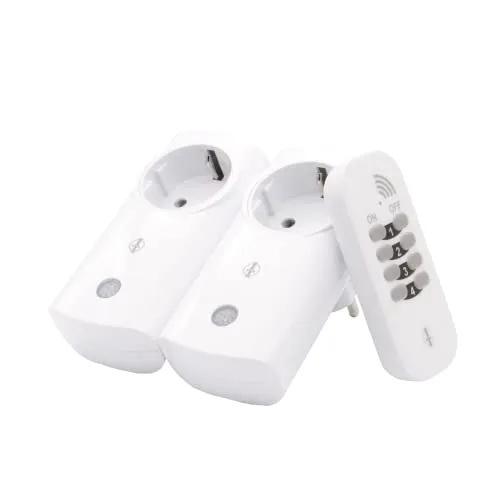 Intertechno Smart Home Funk Power Zwischenstecker Set IT2P-2300 mit Fernbedienung - Smart & Ferngesteuerte Stecker, wetterfest nach IP55 und ideal für die Steuerung von Lampen und Elektrogeräten bis 2300 Watt.