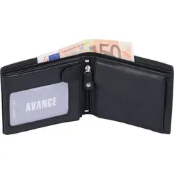 Schwarze Ledergeldbörse mit Reißverschlussfach