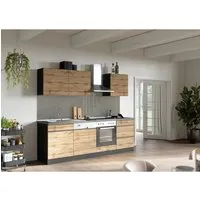 Produktbild Held Möbel Küchenzeile Turin 240 cm mit E-Geräten in Wotaneiche-Graphit