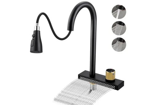 JVJH Küchenarmatur Hochdruck,Küchen Wasserhahn,mit 4 Modi,360° Schwenkbar (Ausziehbare Armatur,Edelstahl 304, G3/8 Anschluss Armatur,Wasserfallmodus) für Einzelspüle Doppelspüle