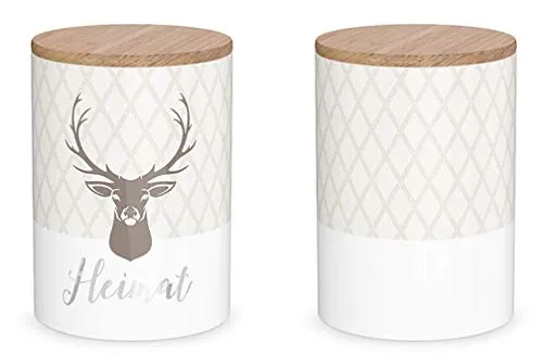 La Vida Vorratsdose Gipfelgrüße Heimat Porzellan mit Bambusdeckel weiß Creme braun 11x16cm