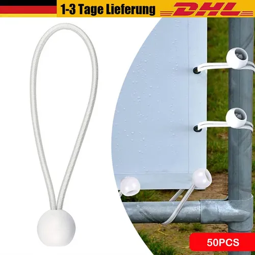 Zelt-Spann-Gummis Set - 50x Expanderschlingen mit Kugel in Weiß
