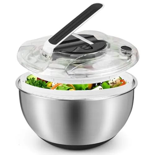 Gaethra Salatschleuder Edelstahl Groß 4,5L – Innovativer Push-Typ