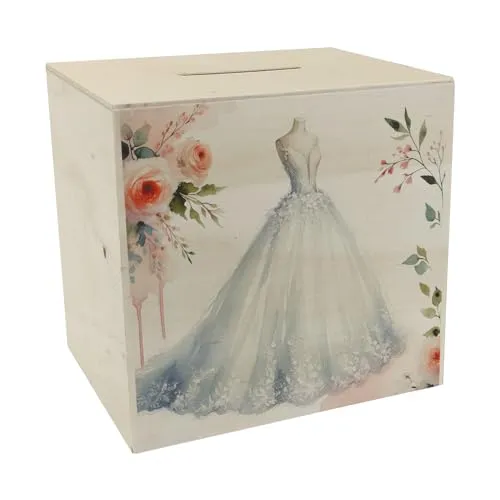Brautkleid Spardose aus Holz Romantisches Braut Kleid Spardose aus Holz für Hochzeit - Ideal für Ehe-Trauung Zeremonie Bräutigam Braut Andenken