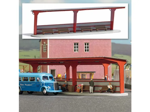 Busch 1377 Busbahnhof mit Wellblechüberdachung und Bänken Bausatz H0 1:87 Neu