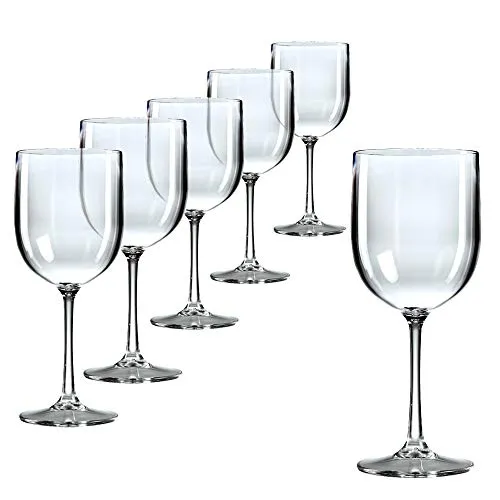 Doimoflair Weinglas Set aus Kunststoff – 6 Stück, 48 cl, bruchsicher und elegant - Elegante und leichte Weingläser aus unzerbrechlichem Polycarbonat – perfekt für Partys und den Garten. Spülmaschinenfest und wiederverwendbar, ideal für unbeschwerte Momente ohne Bruchgefahr.