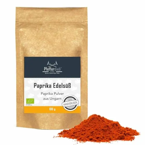 Paprika edelsüß BIO, gemahlen, Paprikapulver ungarisch, Premium BIO-Qualität, handverlesene Früchte ohne Trennwände und Kerne, 100g - Pfefferdieb®