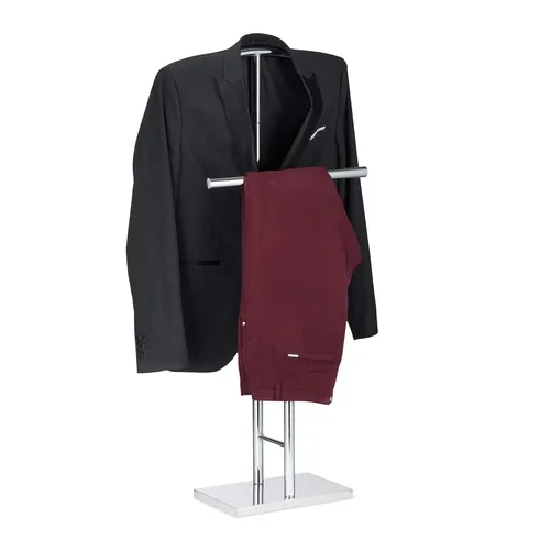 Stabiler Herrendiener aus verchromtem Metall - Kleiderständer aus robustem Metall, ideal für die organisierte Aufbewahrung Ihrer Kleidung. Mit einer Höhe von 106 cm und einer eleganten Silberfarbe passt er perfekt in jedes Zuhause.