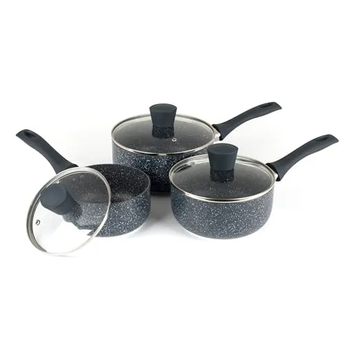 Russell Hobbs RH00847EU7 Nightfall Stone 3-teiliges Kochtopf-Set – 16/18/20 cm antihaftbeschichtete Kochtöpfe, inklusive Deckel aus gehärtetem Glas, induktionsgeeignet, geschmiedetes Aluminium