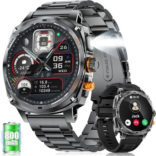 Lige 800mAh Akku Bluetooth Telefonfunktion / IP68 Wasserdicht Herren's Smartwatch (4,4 cm/1,75 Zoll, Android iOS), mit 100+ Sportmodi Herzfrequenz/Schlafmonitor, Anrufe Funktion