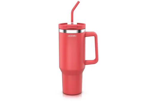 Arendo Thermobecher Tumbler 1200 ml, Becher mit Deckel, Henkel und Strohhalm, Thermal Mug, 4-tlg., Edelstahl, doppelwandig, Vakuumgehäuse aus Edelstahl, luftdichter Verschluss