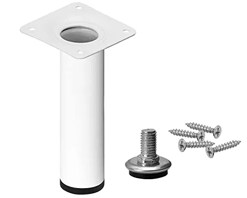 Stahlia Möbelfuß verstellbar 25cm Höhe Weiss Ø30mm Sofafuß Stahlrohrfuß Sockelfuß Schrankfuß Füße für Möbel Tischbein Rund belastbar bis 50 kg