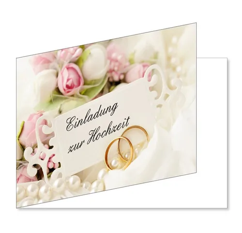 LYSCO Einladungskarten Einladungen zur Hochzeit Kirche Brautpaar Ringe Trauung Feier DIN A6, Liebe Rosen Blumen Brautkleid Hochzeitstorte Ringe Gäste