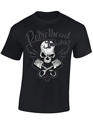 Petrolhead Industries: Skull and Pistons - Auto Shirt - Geschenk für Autoliebhaber - T-Shirt für alle Tuning-, Drift-, und Motorsport Fans, Schwarz, L