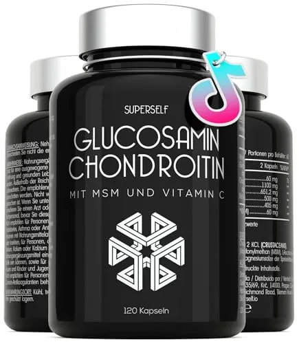 Glucosamin Chondroitin Hochdosiert - Glucosamin Komplex mit Chondroitin, MSM, Vitamin C – 120 Kapseln – Gelenkpflege-Kombination zur Unterstützung der Kollagenbildung & Knorpelfunktion - Laborgeprüft