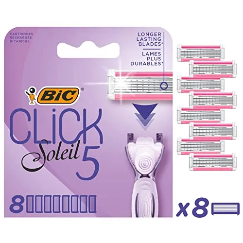 BIC Rasierklingen für Damen Rasierer Click 5 Soleil Sensitive, 8er Nachfüllpack für den pflegenden Nassrasierer mit 5 Klingen
