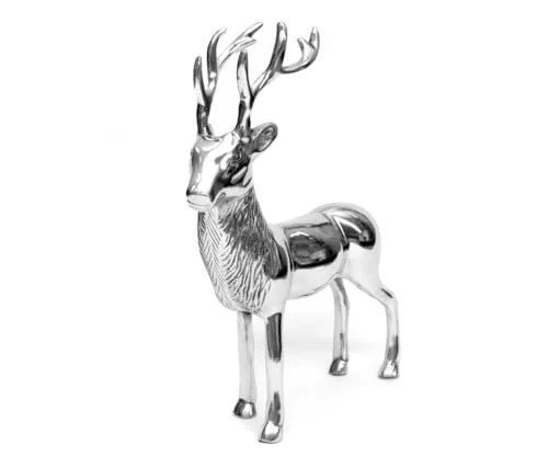 Brillibrum Design Dekofigur Hirsch Figur Rentier Metall Silber Weihnachtsdekoration REH Statue Skulptur Garten stehend Wild Dekoration Deko (Variante 4 : 21,5x7,7x16 cm)