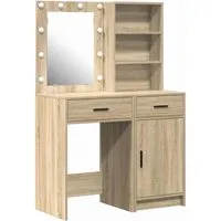 vidaXL Schminktisch Set mit Regal - Sonoma-Eiche Holzwerkstoff - Schminktische mit LED-Spiegel und viel Stauraum, ideal für moderne Schlafzimmer. Robuste Holzwerkstoff-Oberfläche und pflegeleichtes Design sorgen für Stil und Langlebigkeit.