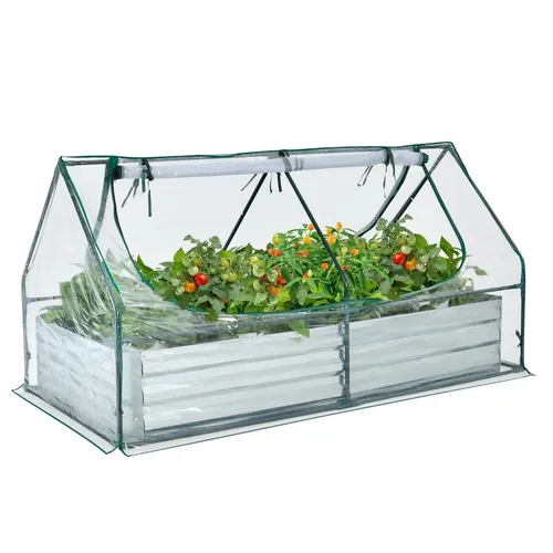 COSTWAY 2 in 1 Hochbeet mit Gewächshaus - Hochbeete für Garten, Terrasse und Balkon mit langlebiger PVC-Abdeckung und zwei belüftbaren Fenstern für optimales Pflanzenwachstum und Schutz vor Kälte.