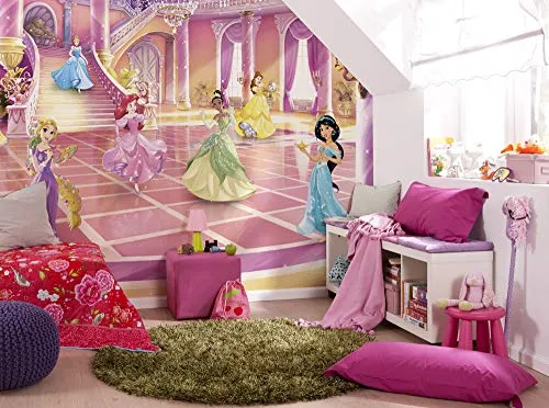 Komar Disney Fototapete | Disney Princess Glitzerparty - Wandaufkleber für Mädchenzimmer, hochwertige Fototapete mit brillanten Farben und umweltfreundlichem Material – ein magisches Dekorationserlebnis für kleine Prinzessinnen.