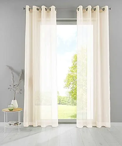 YASMIN 2er Set Ösengardinen HxB 245x140 cm Creme Transparent »Basel« Gardine Bleiband Store Vorhang, 20332TR2