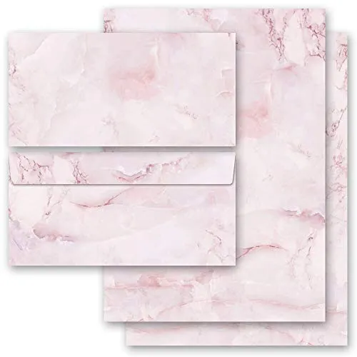 Briefpapier Sets Marmor & Struktur, MARMOR MAGENTA 10 Blatt Briefpapier + 10 passende Briefumschläge DIN LANG ohne Fenster | Paper-Media